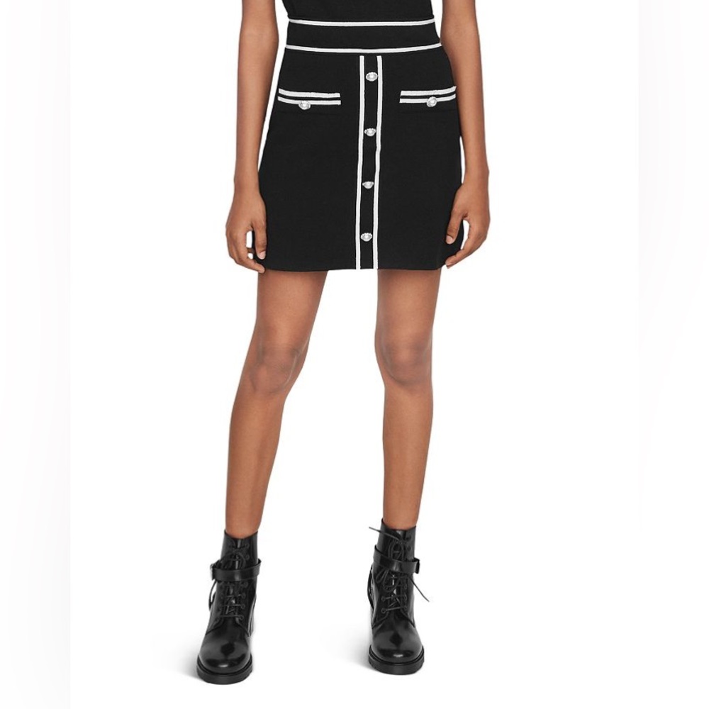 Maje Black and White Button-Front Skirt
